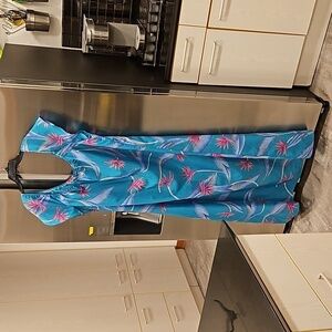 💕HILO HATTIE💕 Vintage Off the Shoulder Mumu Dress ~ Aqua Floral Print XL